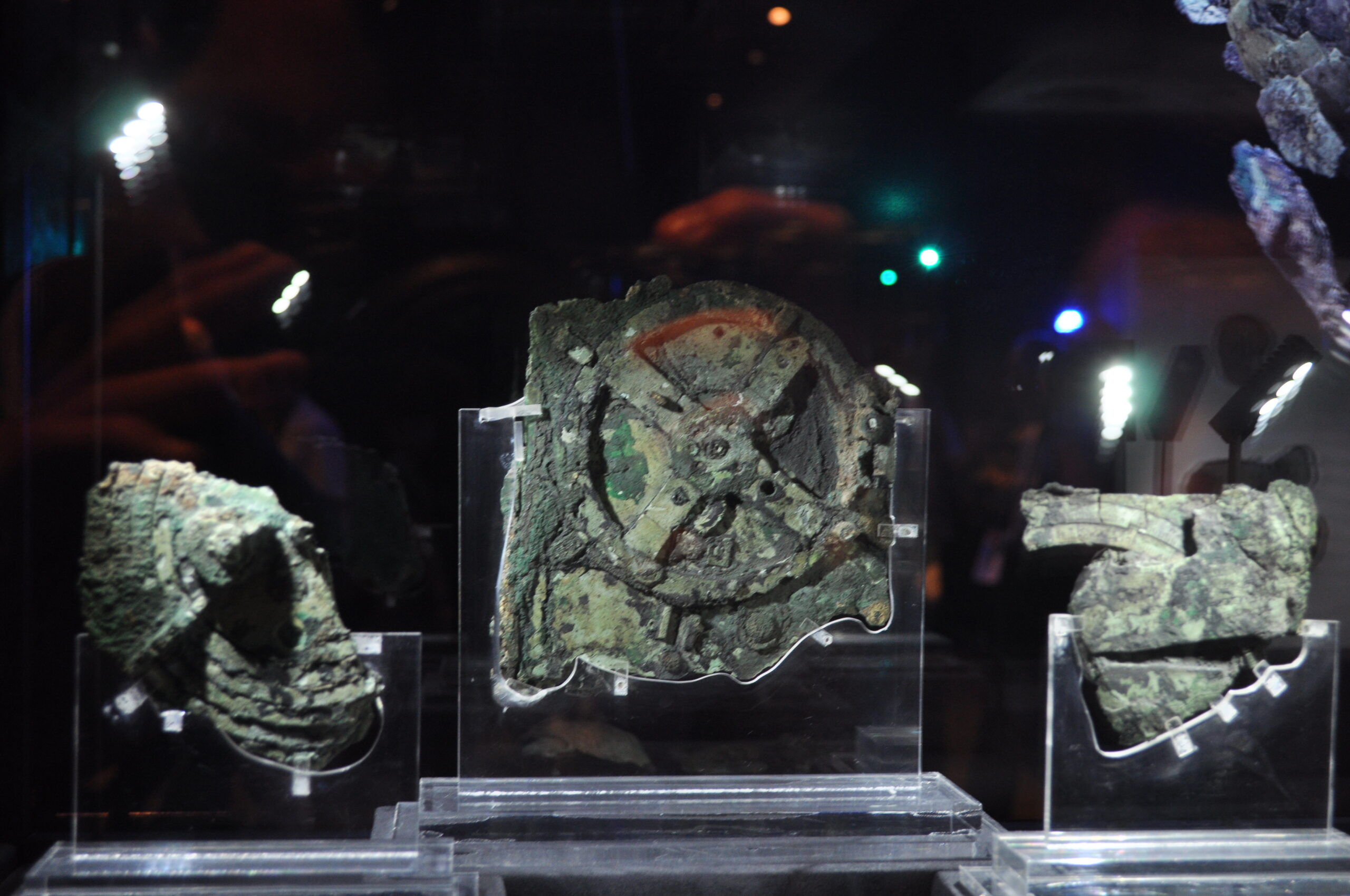 Fragment of the Antikythera mechanism at the National Archaeological Museum in Athens