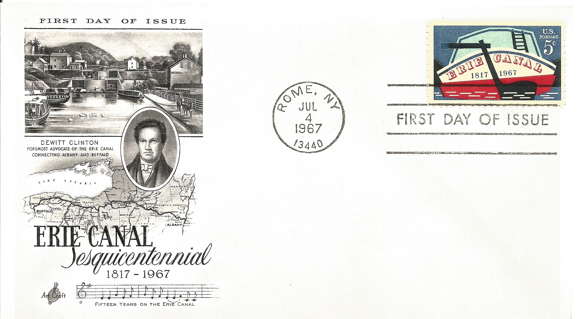 Special stamp and FDC of US Mail 1967 - 150 years of Erie-Canal