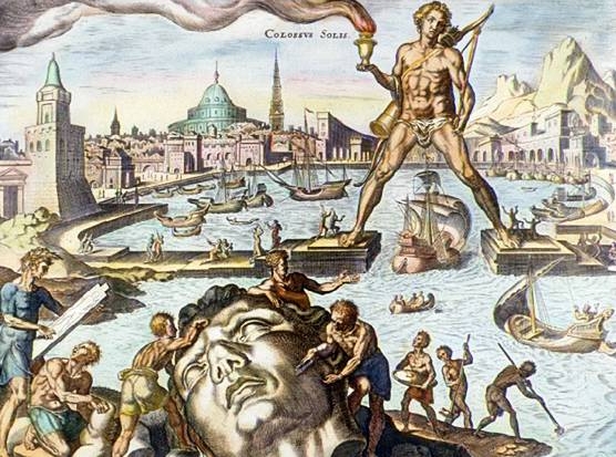 Early modern engraving imagining the Colossus of Rhodes.