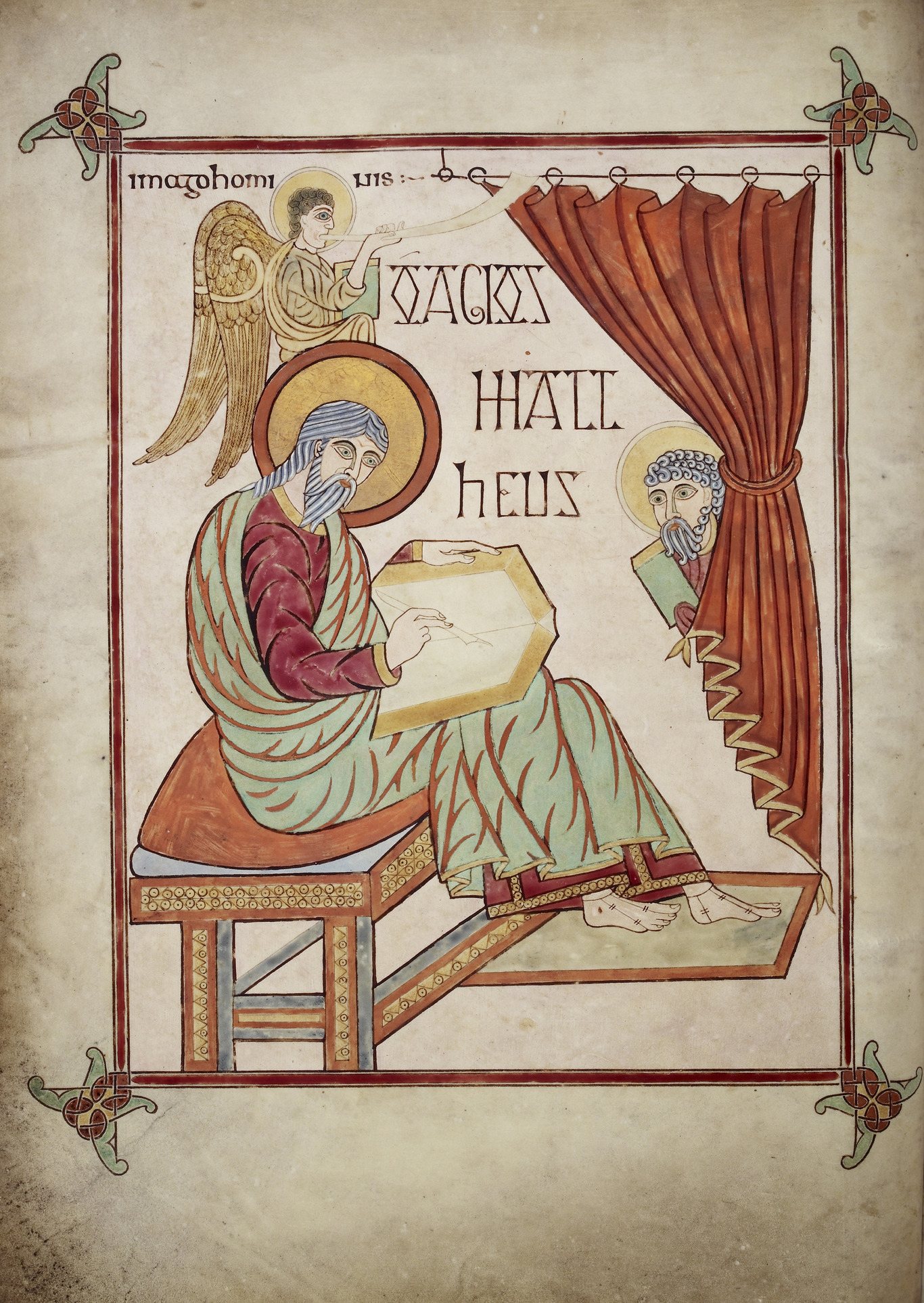 St Matthew portrait page from the Lindisfarne Gospels