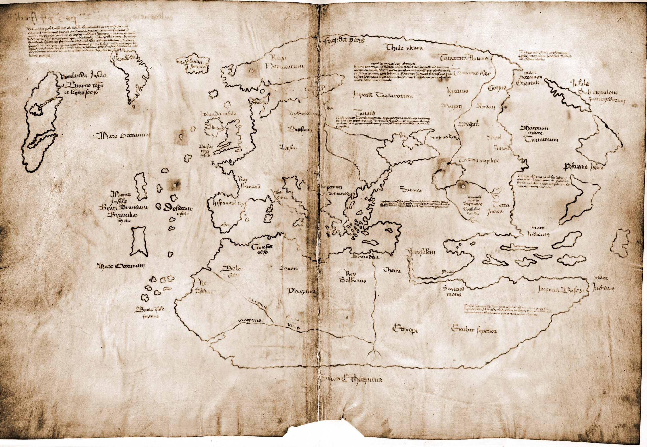 The Vinland Map showing a world outline and a landmass west of Greenland